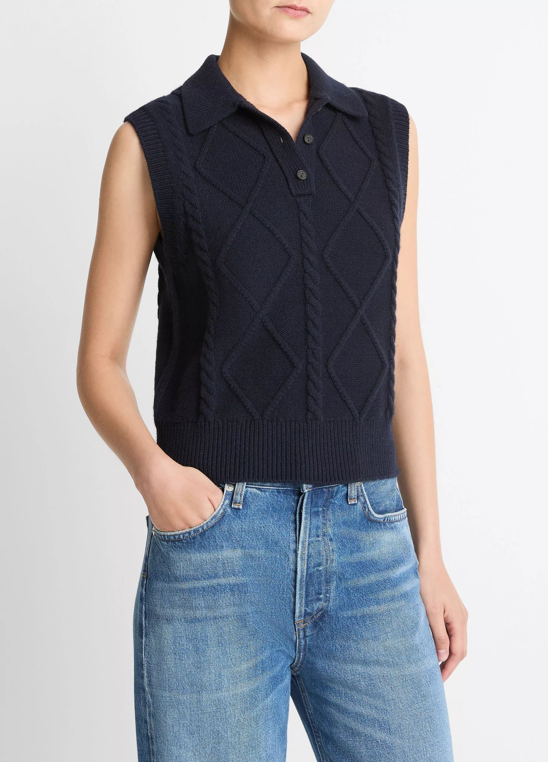 Cable-Knit Wool & Cotton-Blend Sweater Vest