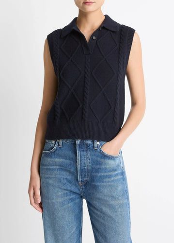 Cable-Knit Wool & Cotton-Blend Sweater Vest