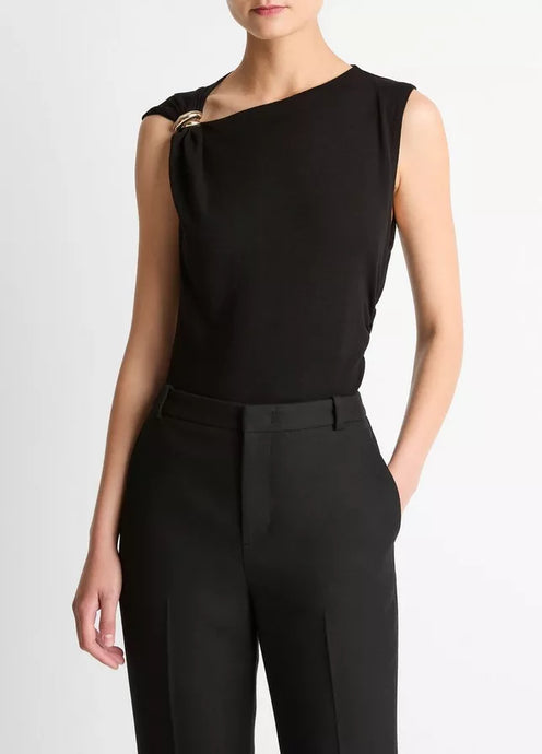 Cinched-Shoulder Wool-Blend Top