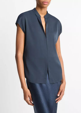 Contrast Placket Cap Sleeve Top