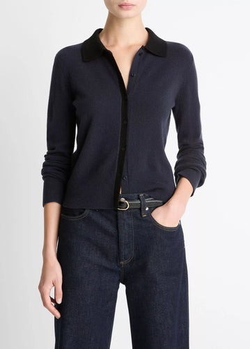 Contrast-Trim Wool & Cash-Blend Cardigan