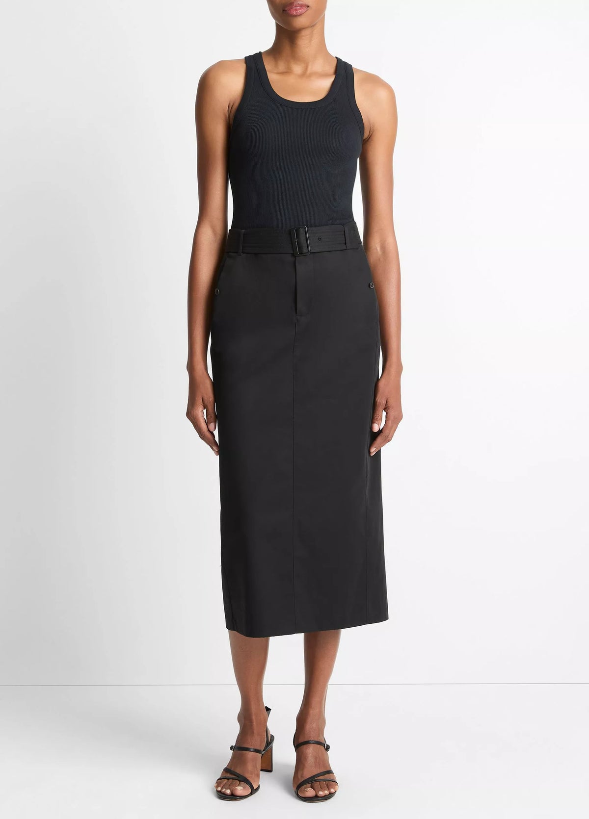 Faux Leather Trim Pencil Skirt