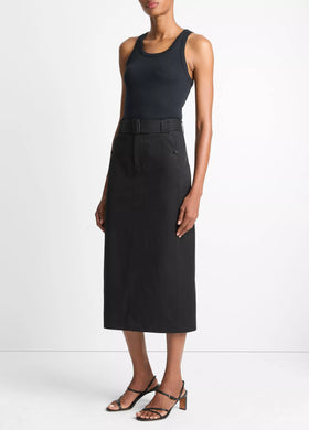 Faux Leather Trim Pencil Skirt