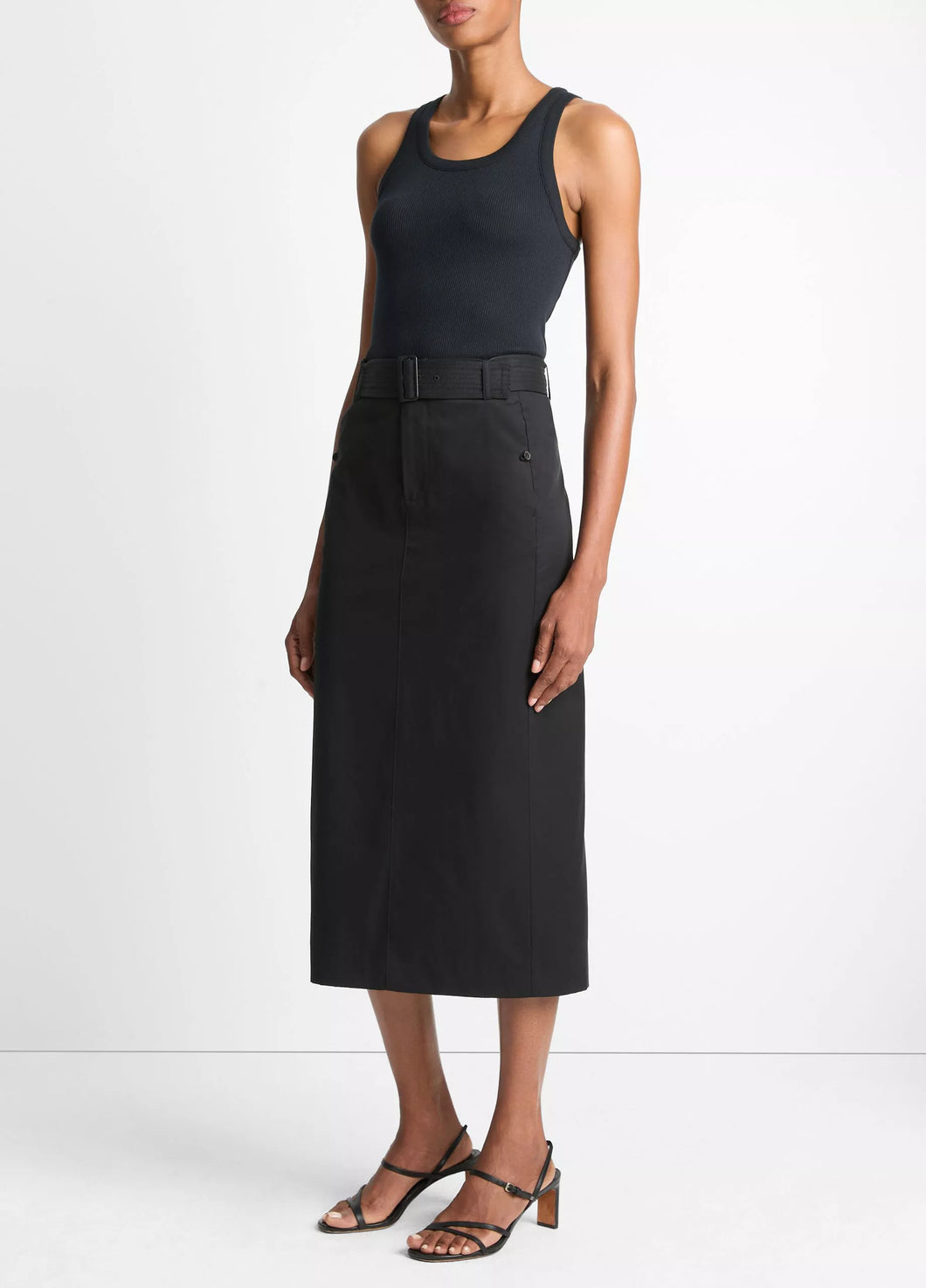 Faux Leather Trim Pencil Skirt