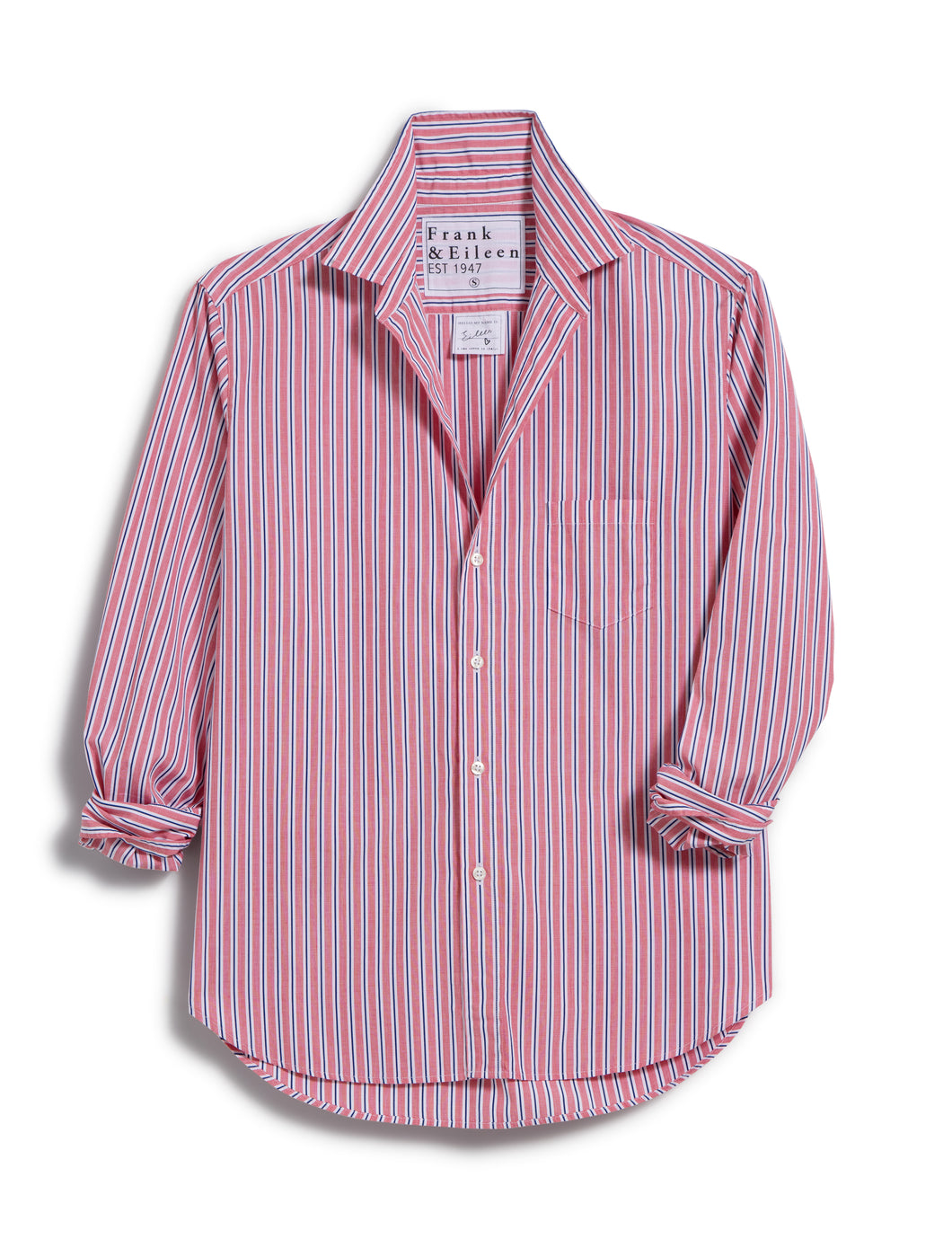 Relaxed Button Up Shirt Red Navy Stripe
