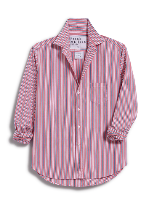 Relaxed Button Up Shirt Red Navy Stripe