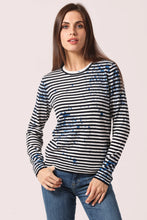 Load image into Gallery viewer, Supima Cotton Cashmere Paint Splatter Striped Crew
