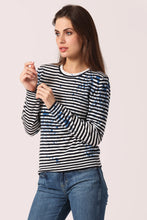 Load image into Gallery viewer, Supima Cotton Cashmere Paint Splatter Striped Crew
