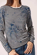 Load image into Gallery viewer, Supima Cotton Cashmere Paint Splatter Striped Crew
