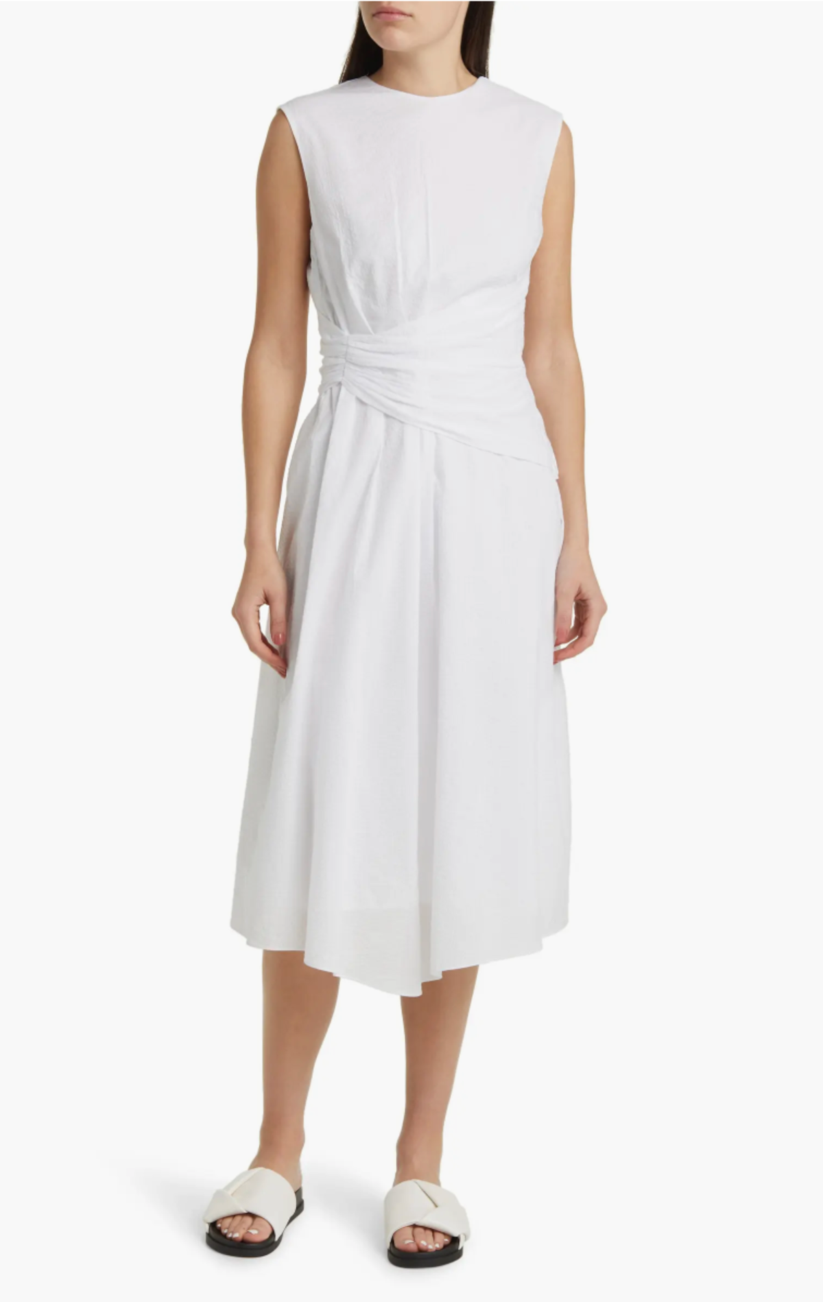 Ruched Sleeveless Midi Dress