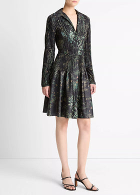 Grape Vine Crushed Satin Shirt Dress