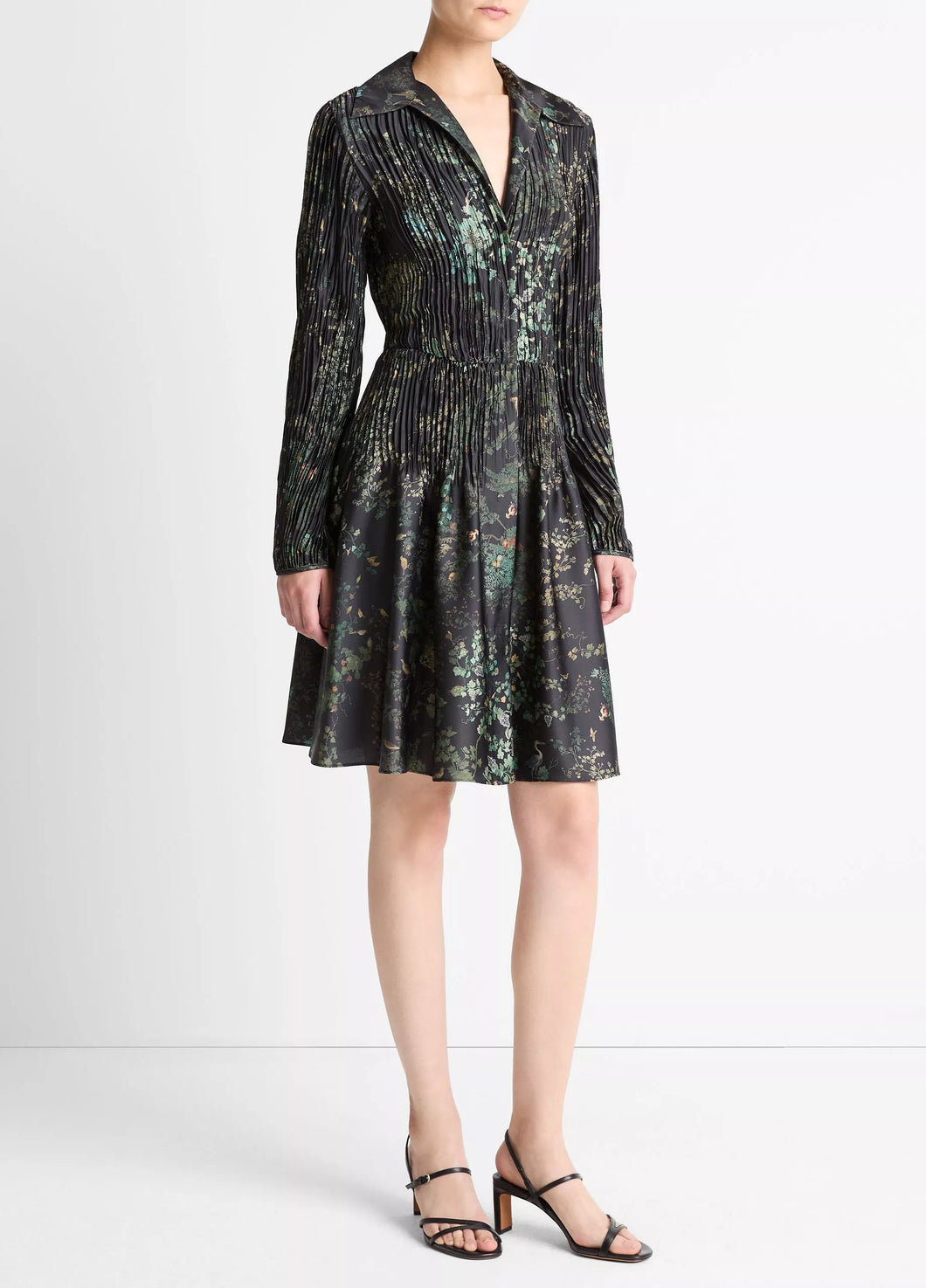 Grape Vine Crushed Satin Shirt Dress