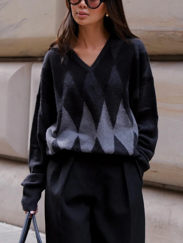 Cashmere Argyle Oversized V-Neck