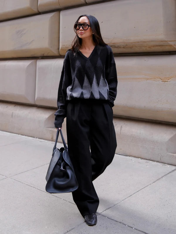 Cashmere Argyle Oversized V-Neck