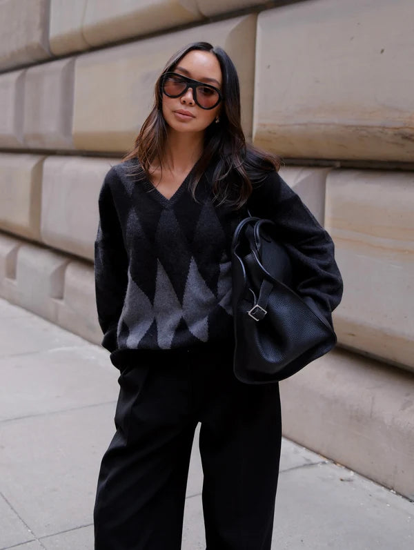 Cashmere Argyle Oversized V-Neck
