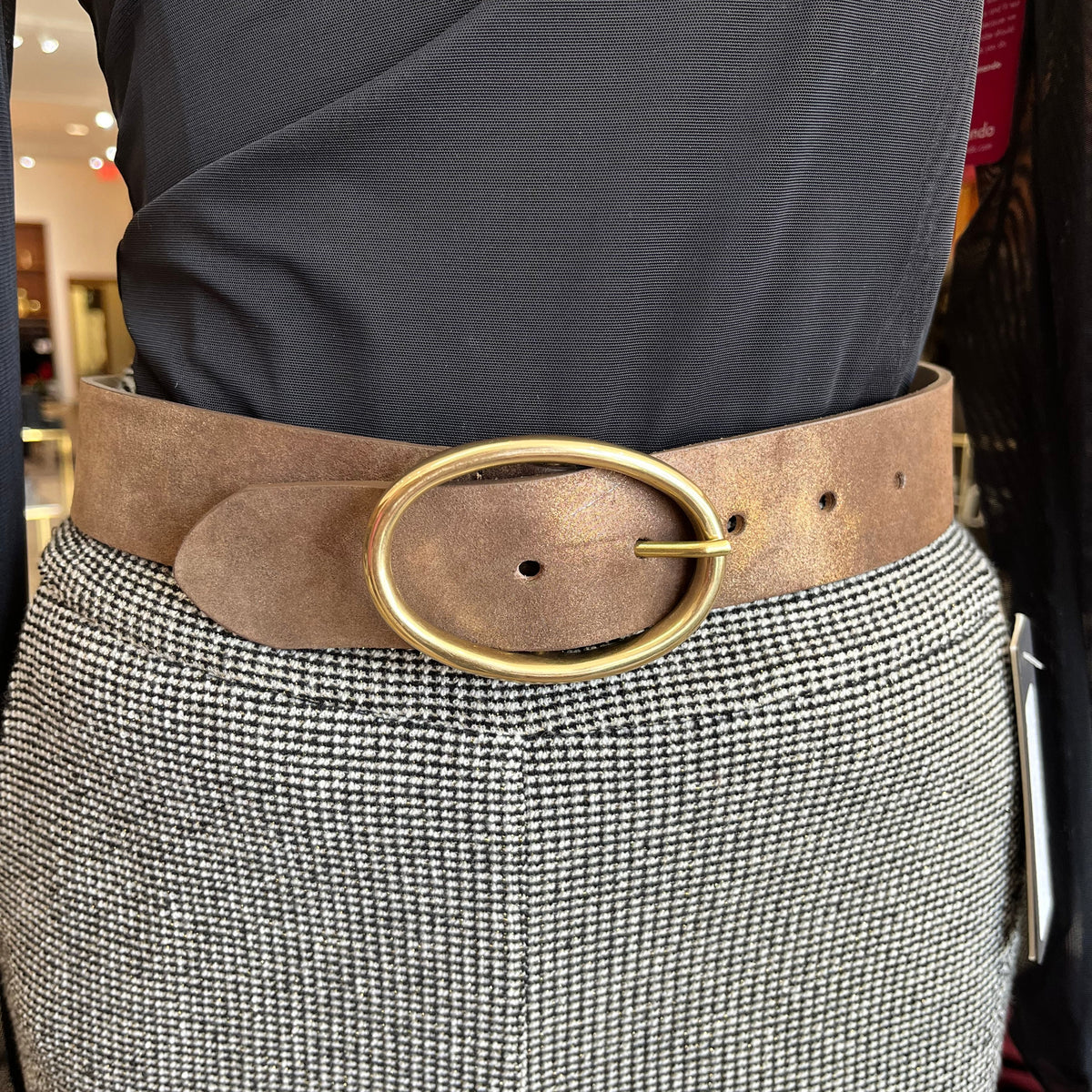 Shimmer Chocolate Gold Oval Belt