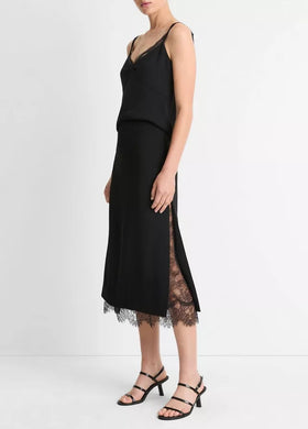 Lace Paneled Straight Skirt