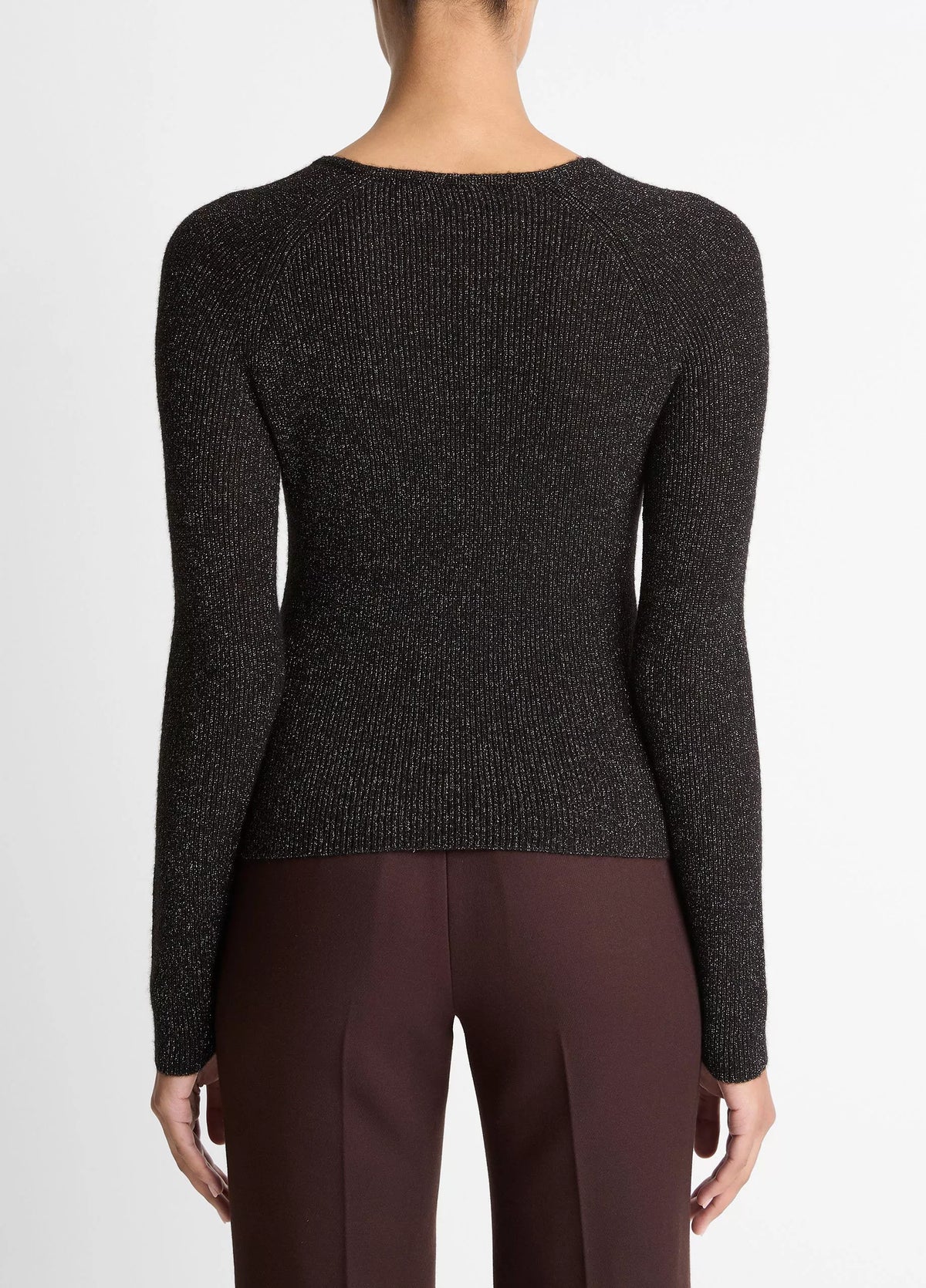 Metallic Ribbed High V-Neck Sweater