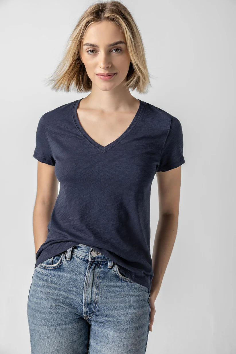 V-Neck Short Sleeve Back Seam