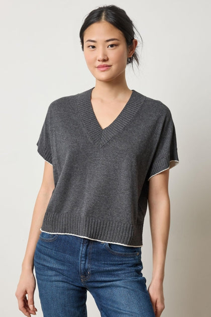 Short Sleeve V-Neck Pullover Sweater