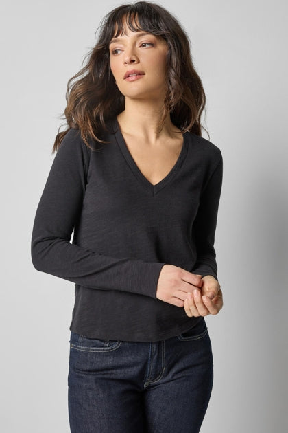 Long Sleeve Self Trim V-Neck