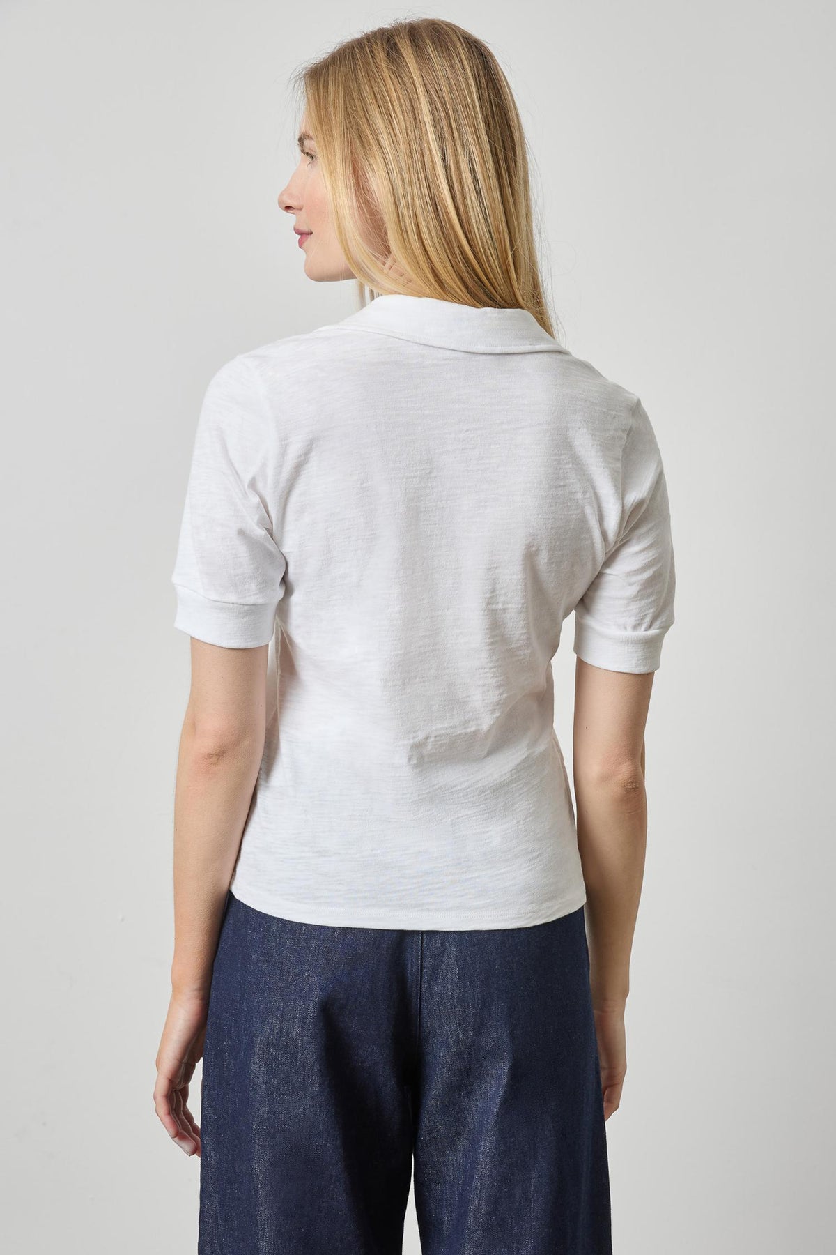 Elbow Sleeve Collared Split Neck