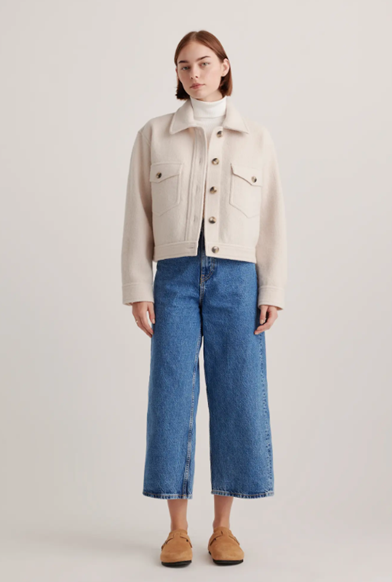 Merino Wool Cropped Shirt Jacket
