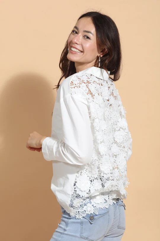 Cotton Shirt with 3-D Applique Back