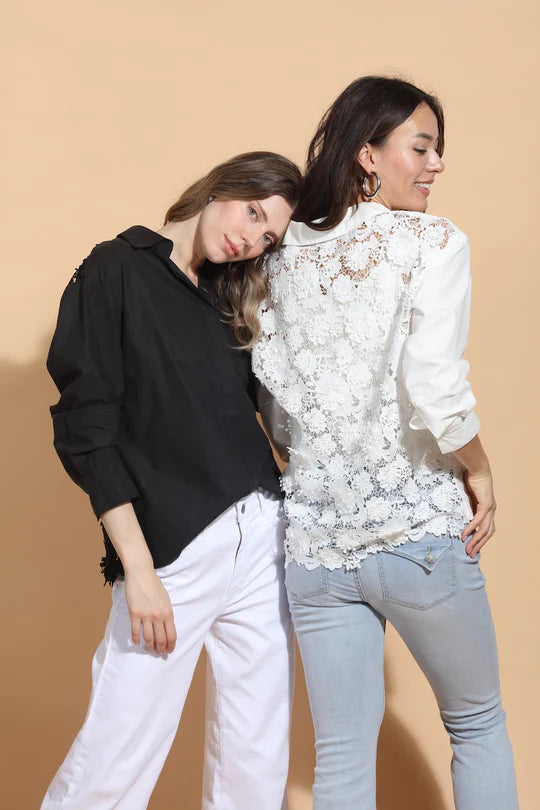 Cotton Shirt with 3-D Applique Lace