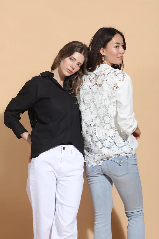 Cotton Shirt with 3-D Applique Lace
