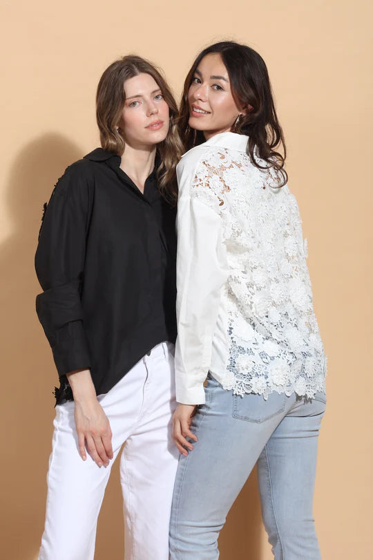 Cotton Shirt with 3-D Applique Back