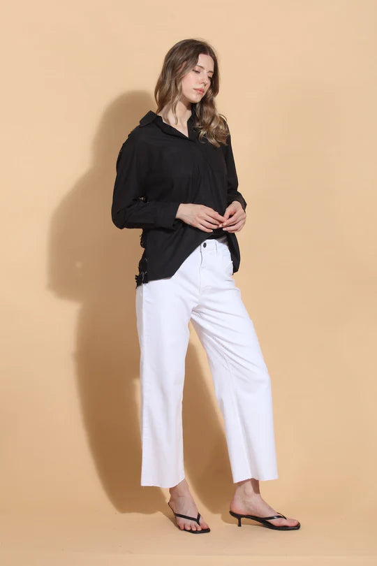 Cotton Shirt with 3-D Applique Lace