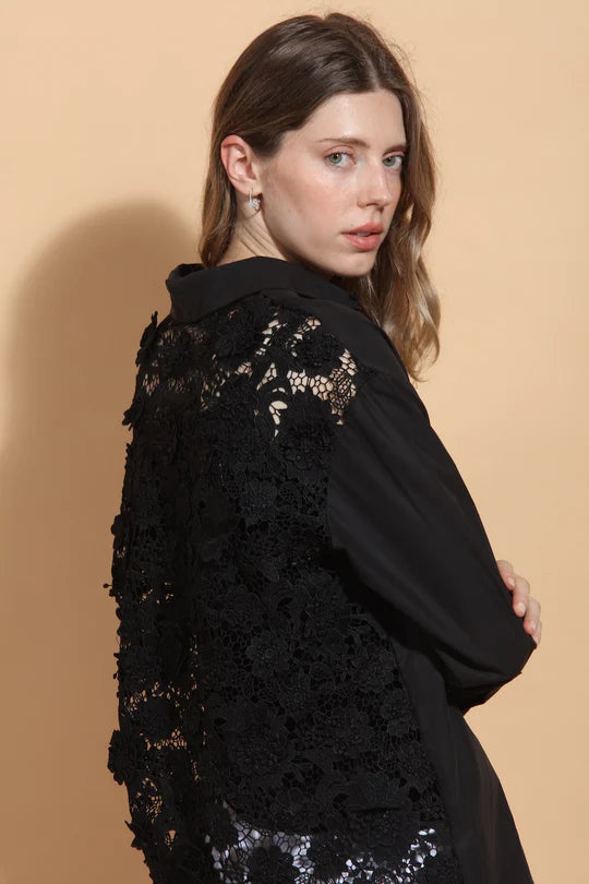 Cotton Shirt with 3-D Applique Lace