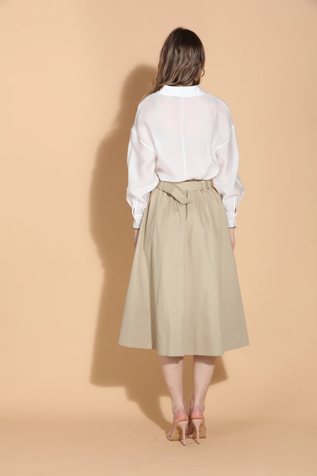 Cotton A-Line Midi Skirt with Self Belt