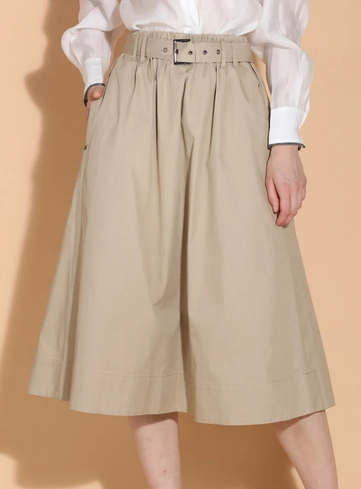 Cotton A-Line Midi Skirt with Self Belt