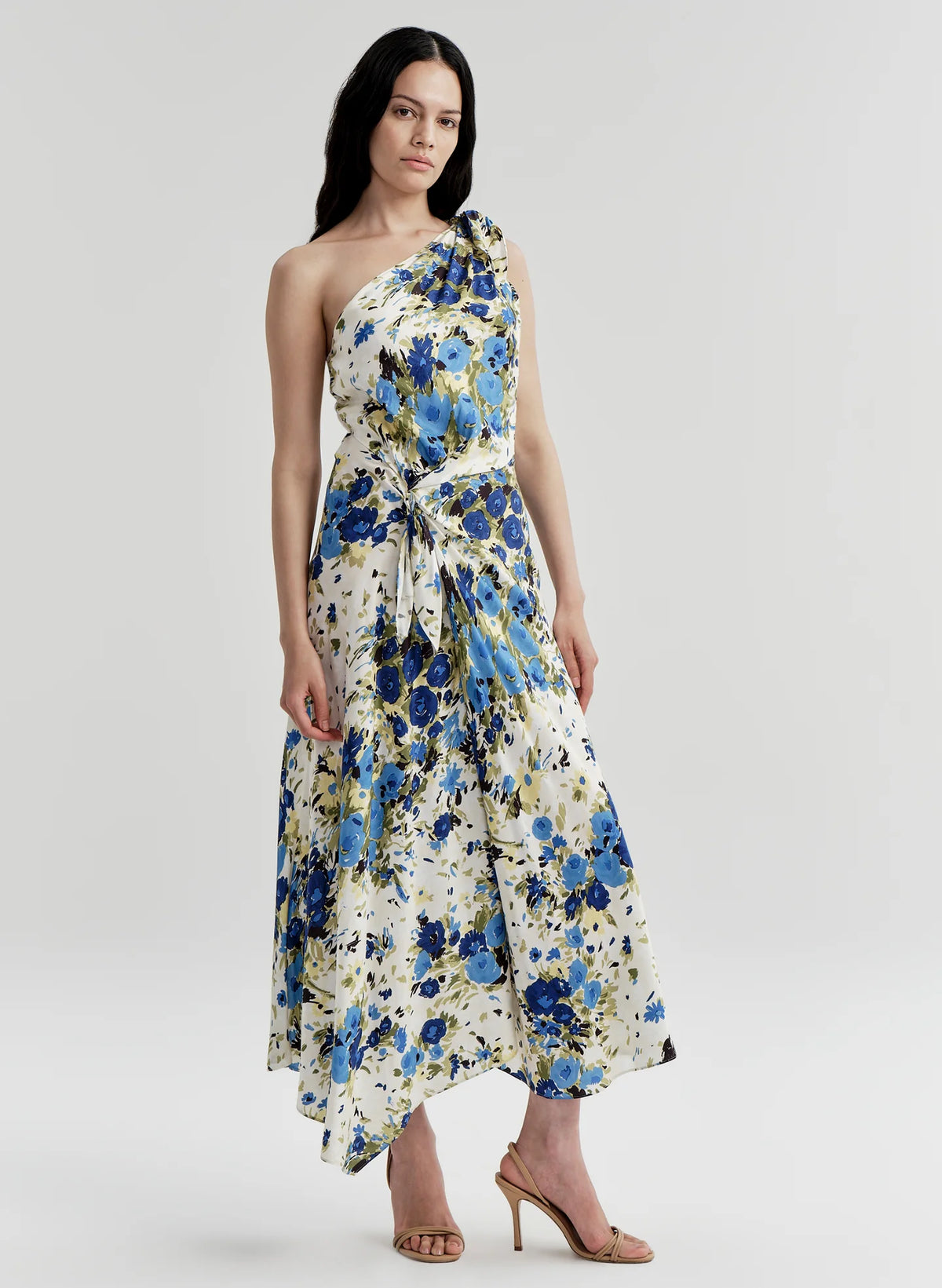 Elliana Floral One Shoulder Midi Dress