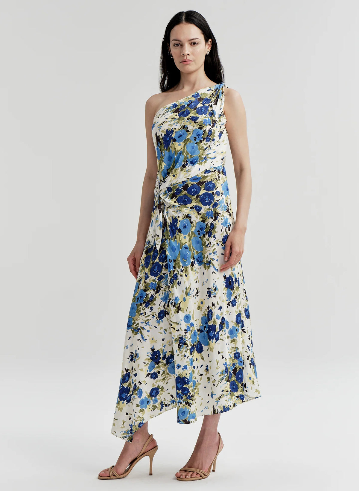 Elliana Floral One Shoulder Midi Dress
