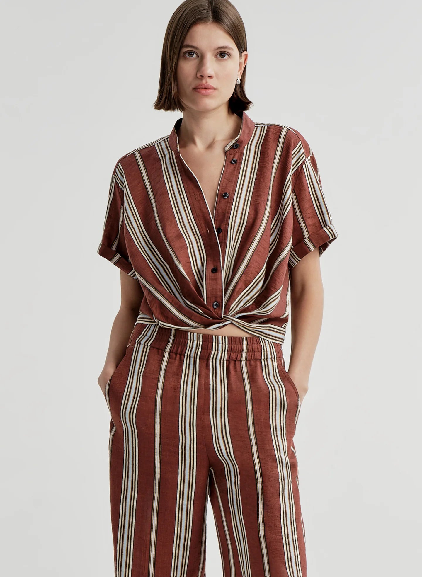 Leonore Short Sleeve Striped Linen Shirt