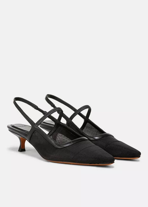 Venice Leather Mesh Kitten Heel Shoes