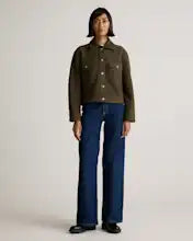 Load image into Gallery viewer, Merino Wool Cropped Shirt Jacket
