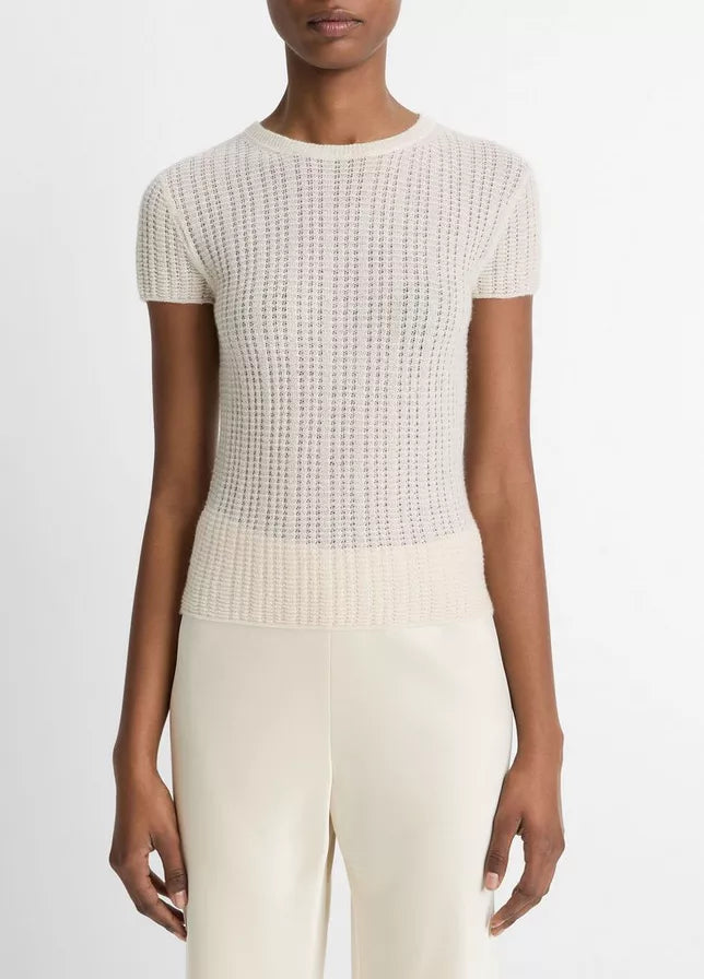 Waffle Knit Short Sleeve Crew