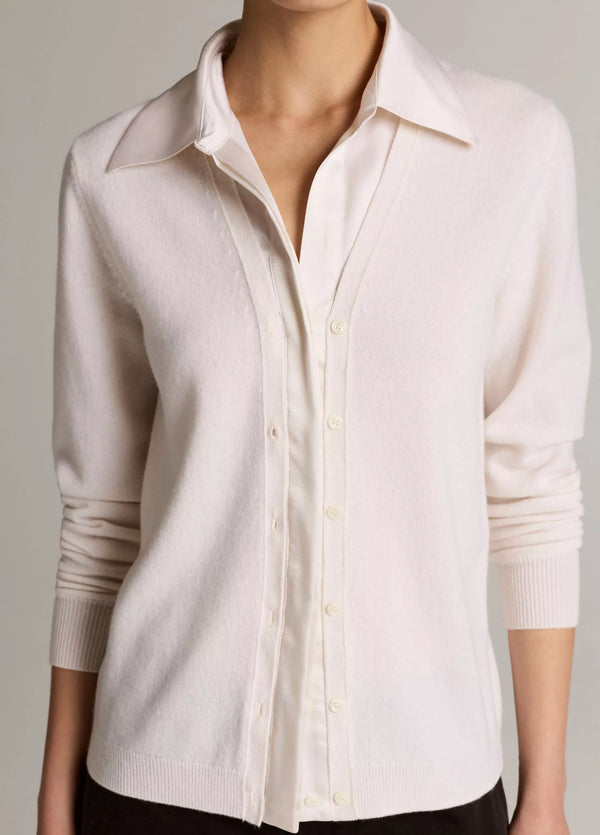 Satin-Trimmed Cashmere Collared Cardigan