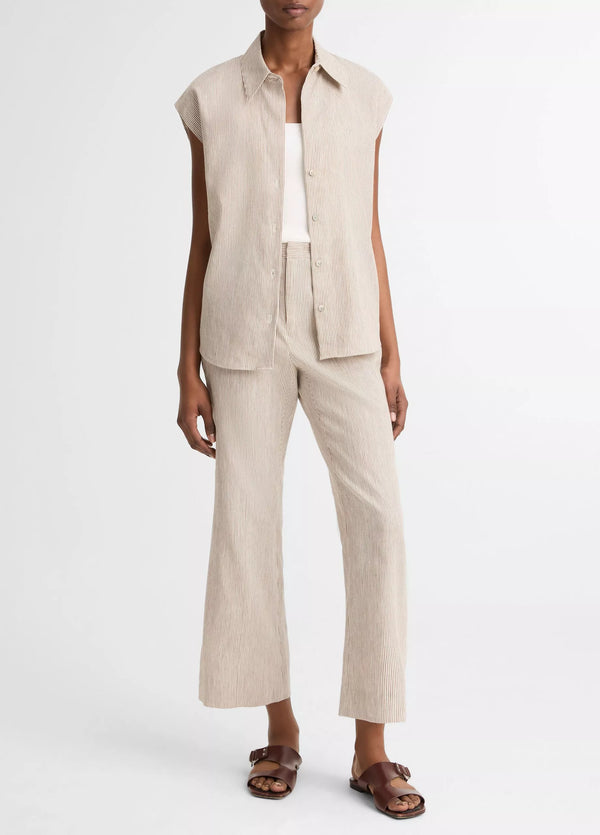 Ticking Stripe Low-Rise Crop Flare Trouser