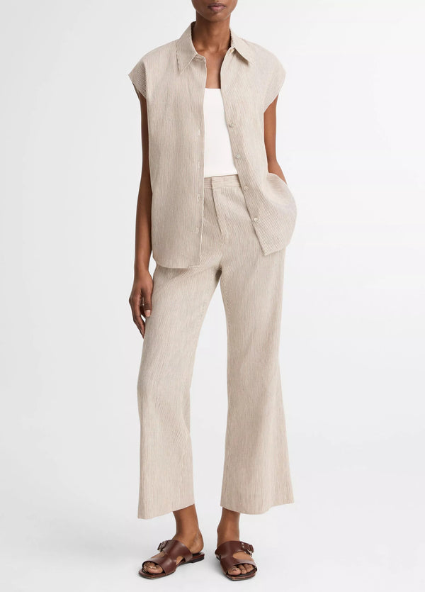 Ticking Stripe Low-Rise Crop Flare Trouser