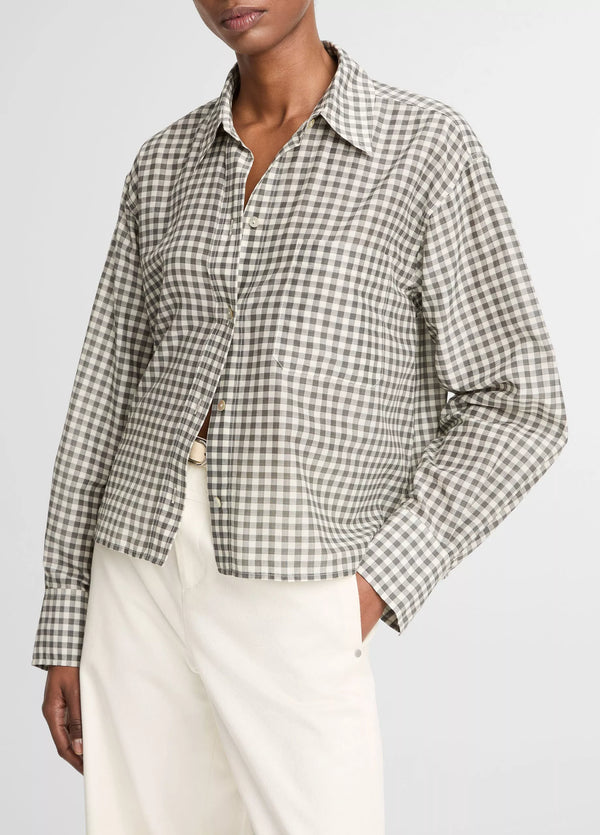 Gingham Cropped Button-Front Shirt