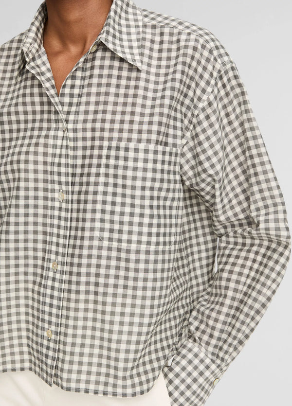 Gingham Cropped Button-Front Shirt