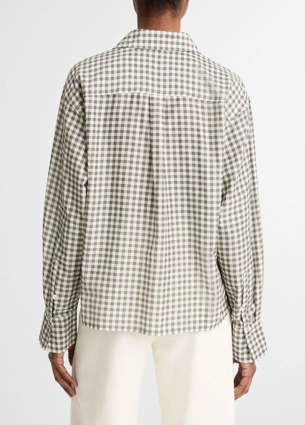 Gingham Cropped Button-Front Shirt