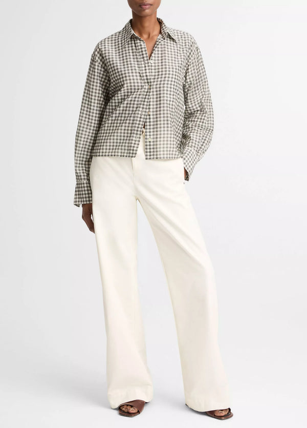 Gingham Cropped Button-Front Shirt