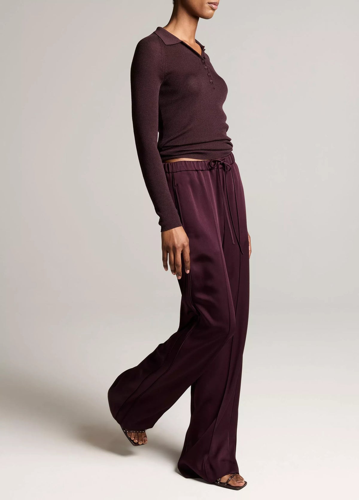 Satin Mid-Rise Drawstring Pant