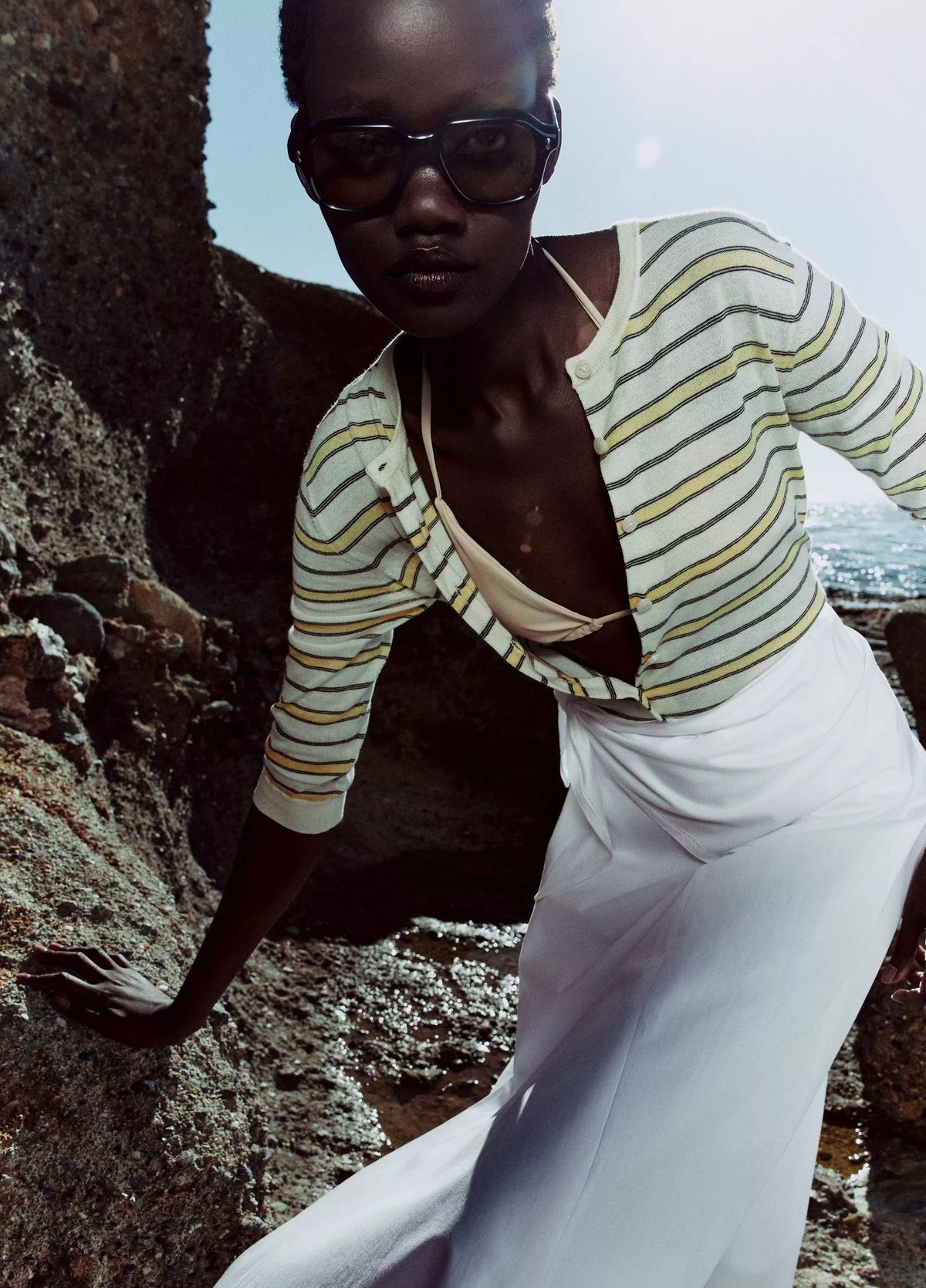 Striped Italian 3/4 Sleeve Cardigan